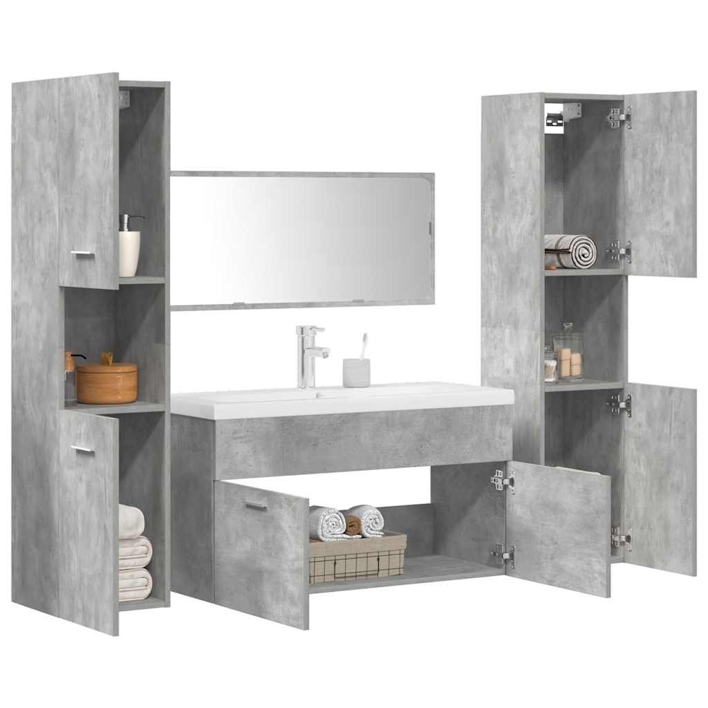 5 Piece Bathroom Furniture Set Engineered Wood Concrete Grey 90 cm