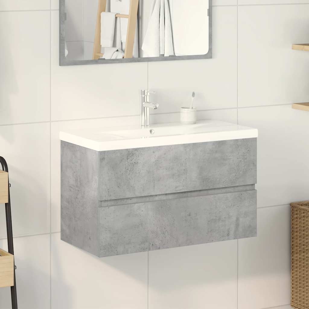 vidaXL 2 Piece Bathroom Furniture Set Concrete Grey Engineered Wood 3