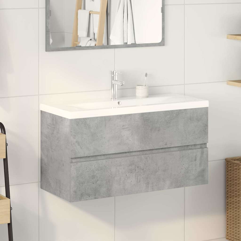 vidaXL 2 Piece Bathroom Furniture Set Concrete Grey Engineered Wood 3
