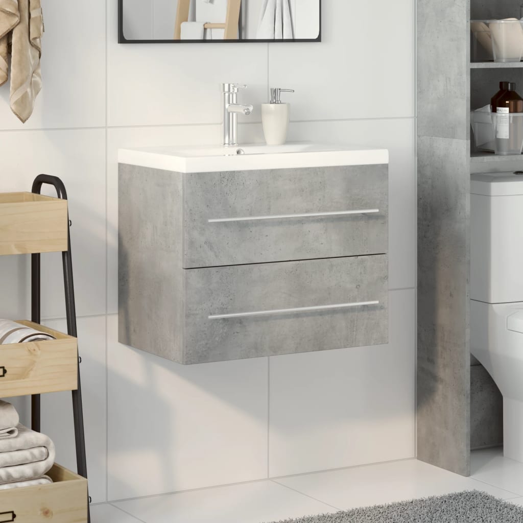 Sink Cabinet with Built-in Basin Engineered Wood without Faucet 60 x 38.5 x 48 cm Concrete grey