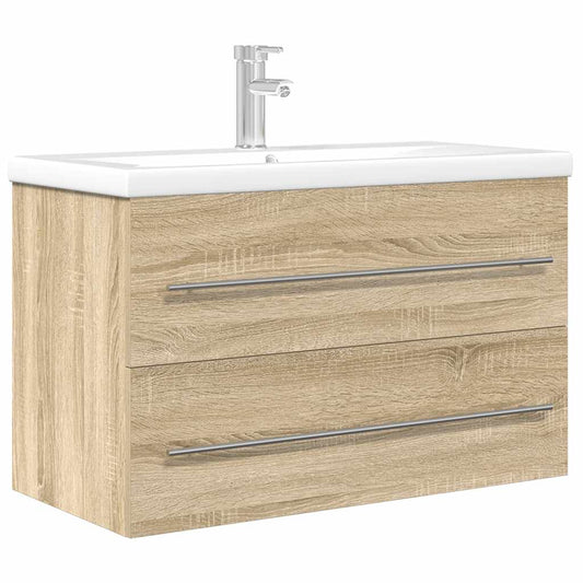 vidaXL 2 Piece Bathroom Furniture Set Sonoma Oak Engineered Wood 2