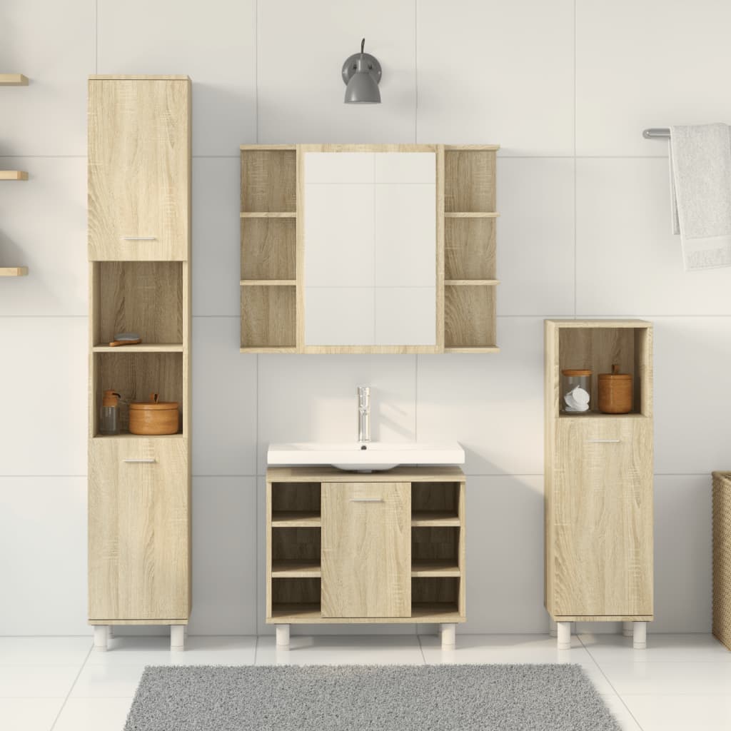vidaXL 4 Piece Bathroom Furniture set Sonoma Oak Engineered Wood 3