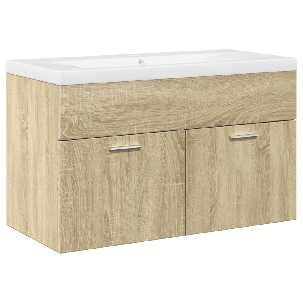 Sink Cabinet with Built-in Basin Engineered Wood 80 x 38.5 x 46 cm Sonoma oak without faucet