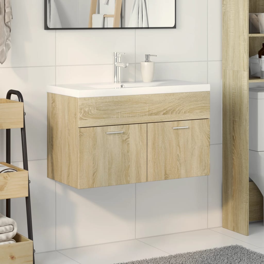 Sink Cabinet with Built-in Basin Engineered Wood 80 x 38.5 x 46 cm Sonoma oak without faucet