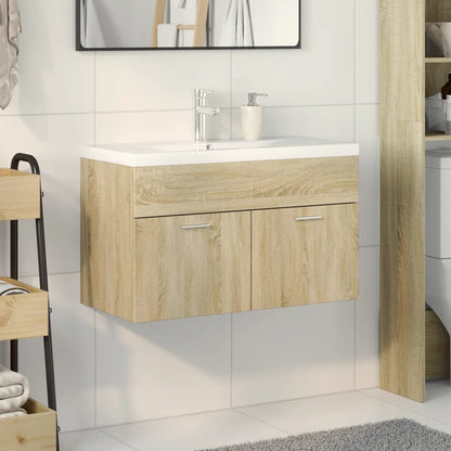 Sink Cabinet with Built-in Basin Engineered Wood 80 x 38.5 x 46 cm Sonoma oak without faucet