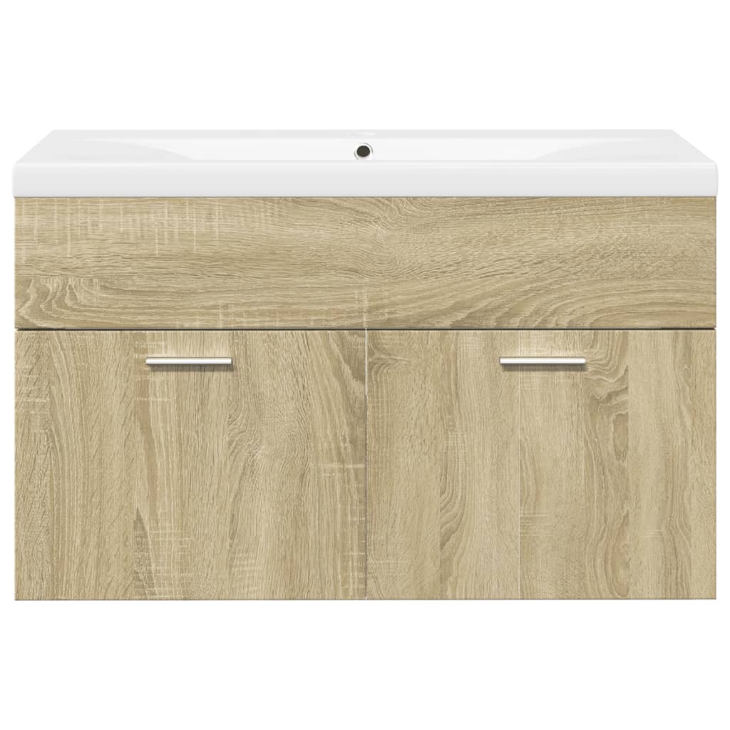 Sink Cabinet with Built-in Basin Engineered Wood 80 x 38.5 x 46 cm Sonoma oak without faucet