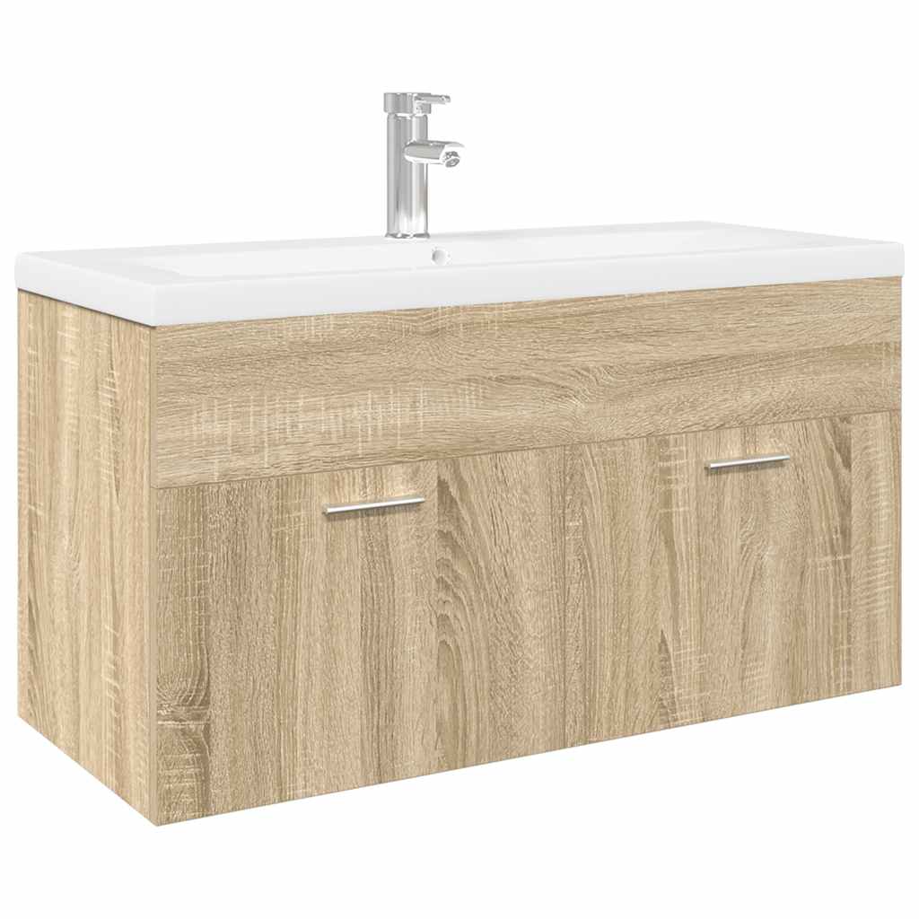 vidaXL Bathroom Sink Cabinet with Built-in Basin Sonoma Oak 2