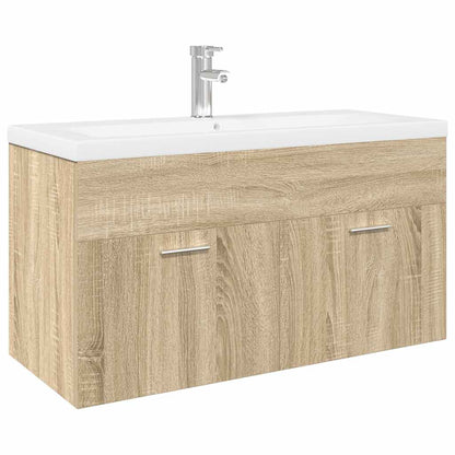 vidaXL Bathroom Sink Cabinet with Built-in Basin Sonoma Oak 2