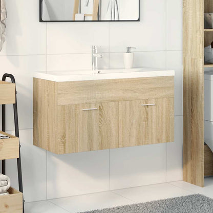 vidaXL Bathroom Sink Cabinet with Built-in Basin Sonoma Oak 3