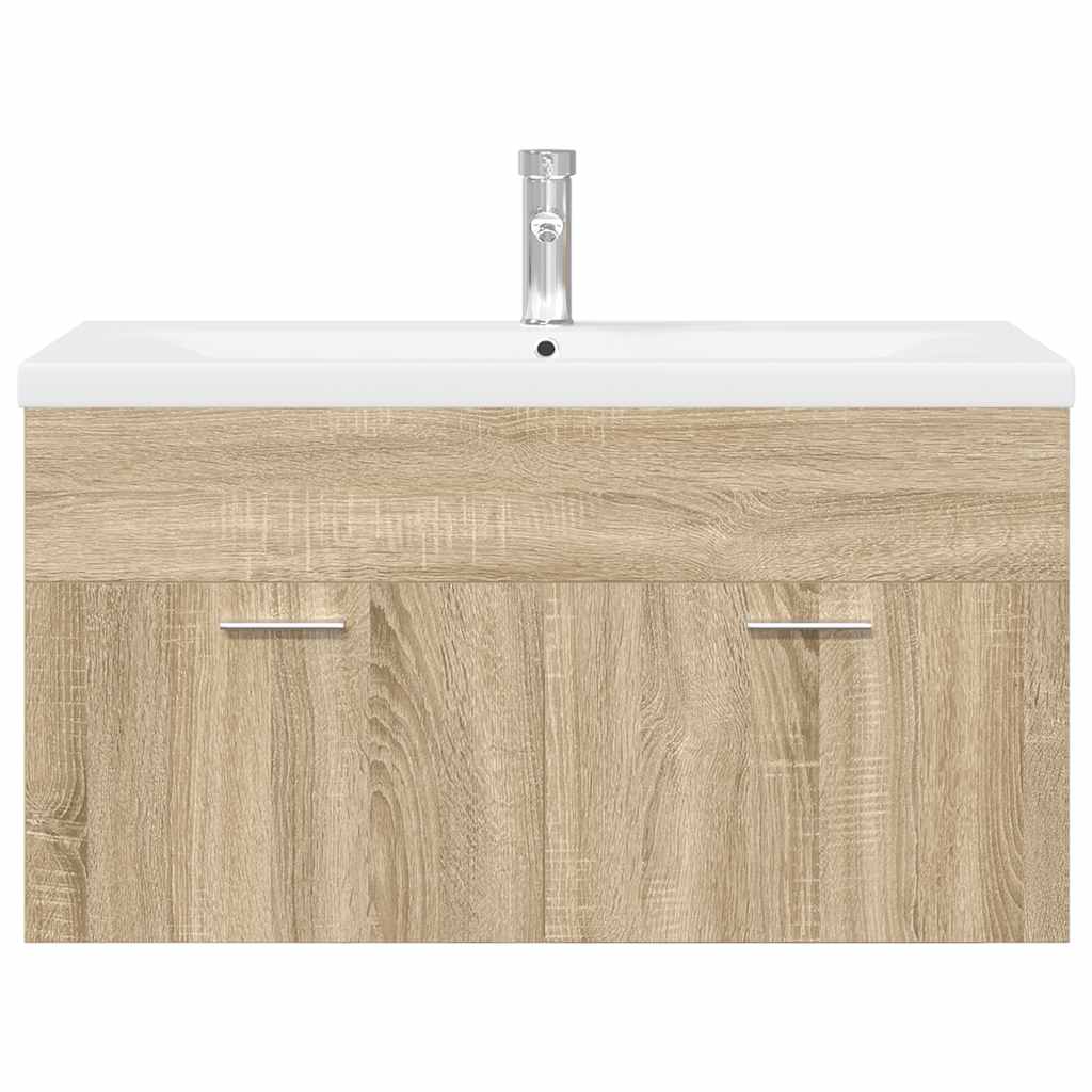 vidaXL Bathroom Sink Cabinet with Built-in Basin Sonoma Oak 4