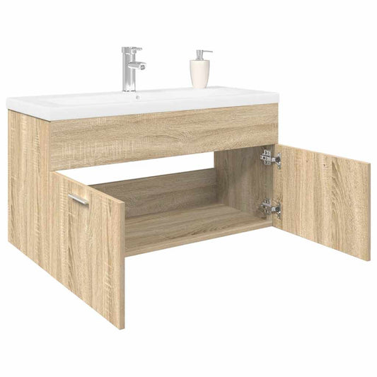 vidaXL Bathroom Sink Cabinet with Built-in Basin Sonoma Oak 1