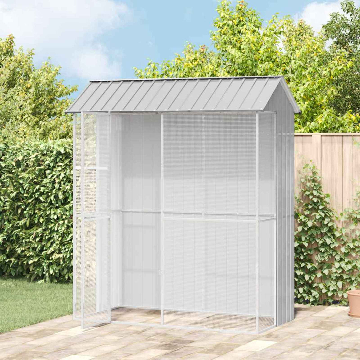 vidaXL Bird Cage with Storage Grey 215 x 110 x 247 cm Galvanised Steel 1