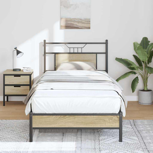 Bed Frame without Mattress Engineered Wood Sonoma Oak with Headboard & Low Footboard 75 cm 190 cm