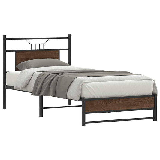 Bed Frame without Mattress Engineered Wood Brown Oak with Headboard & Dual Low Footboard 75 cm 190 cm