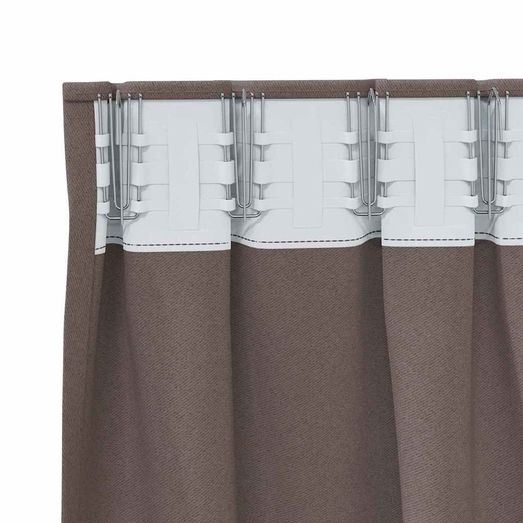 Blackout Curtains with Rings 2 pcs 225 x 140 cm Heading Tape Dark brown