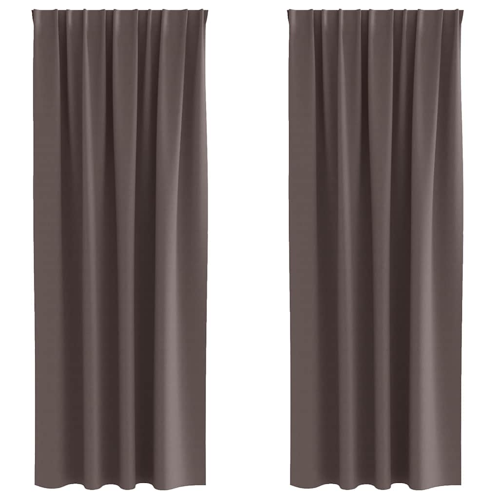 Blackout Curtains with Rings 2 pcs 225 x 140 cm Heading Tape Dark brown