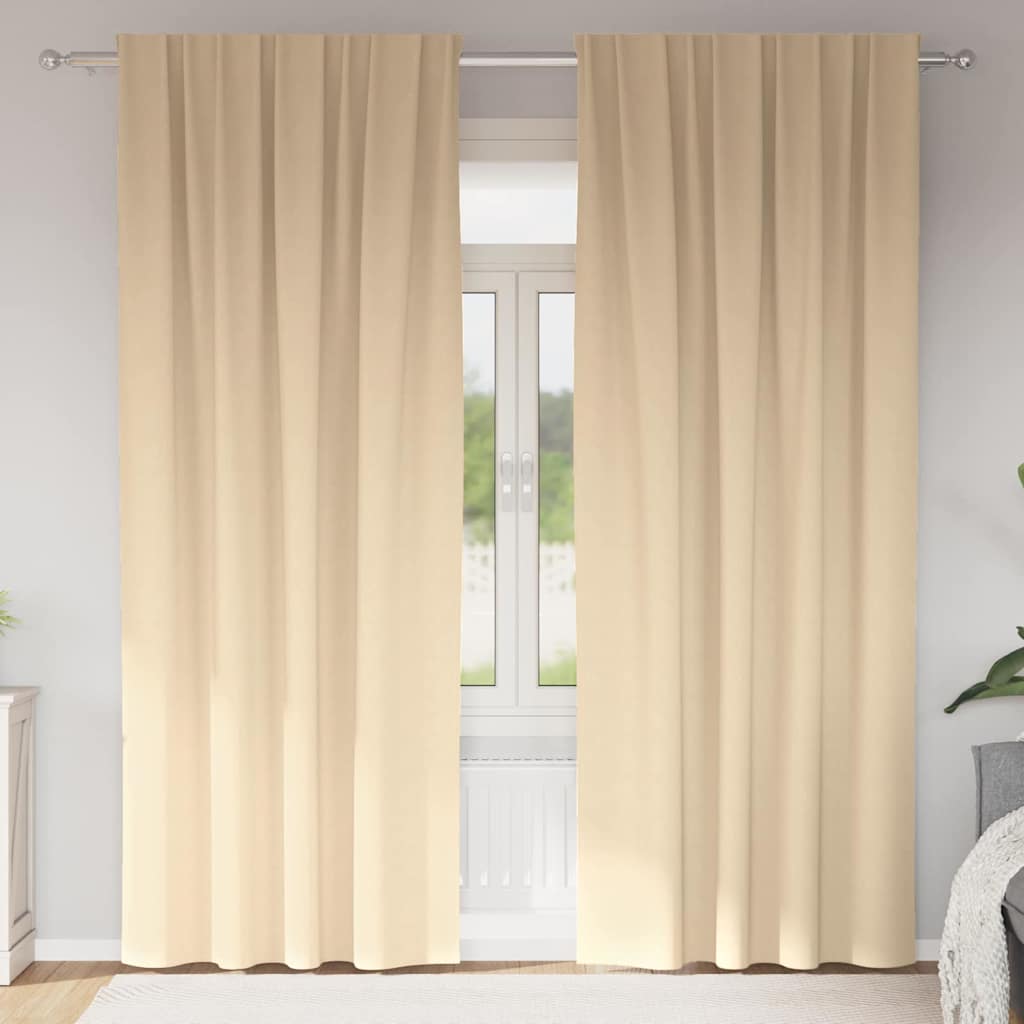 Blackout Curtains with Rings 2 pcs 225 x 140 cm Heading Tape Cream