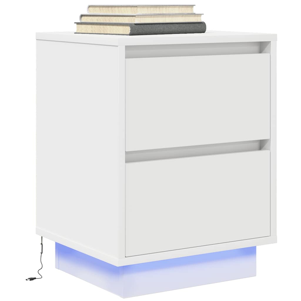 Bedside Cabinet with LED Lights 38x34x50 cm White 50 cm