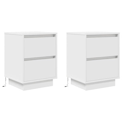Bedside Cabinets with LED Lights 38x34x50 cm 2 pcs White