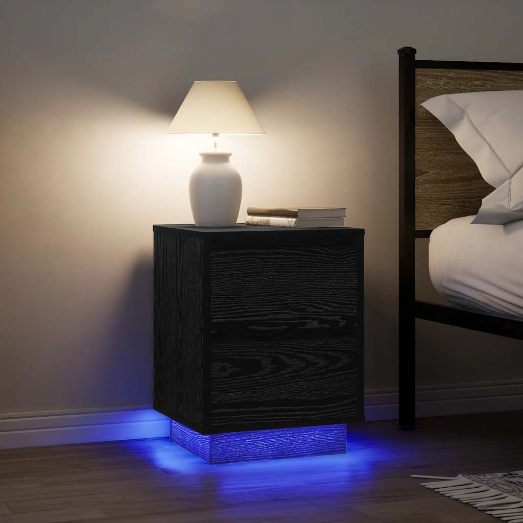 Bedside Cabinets with LED Lights 38x34x50 cm 2 pcs Black