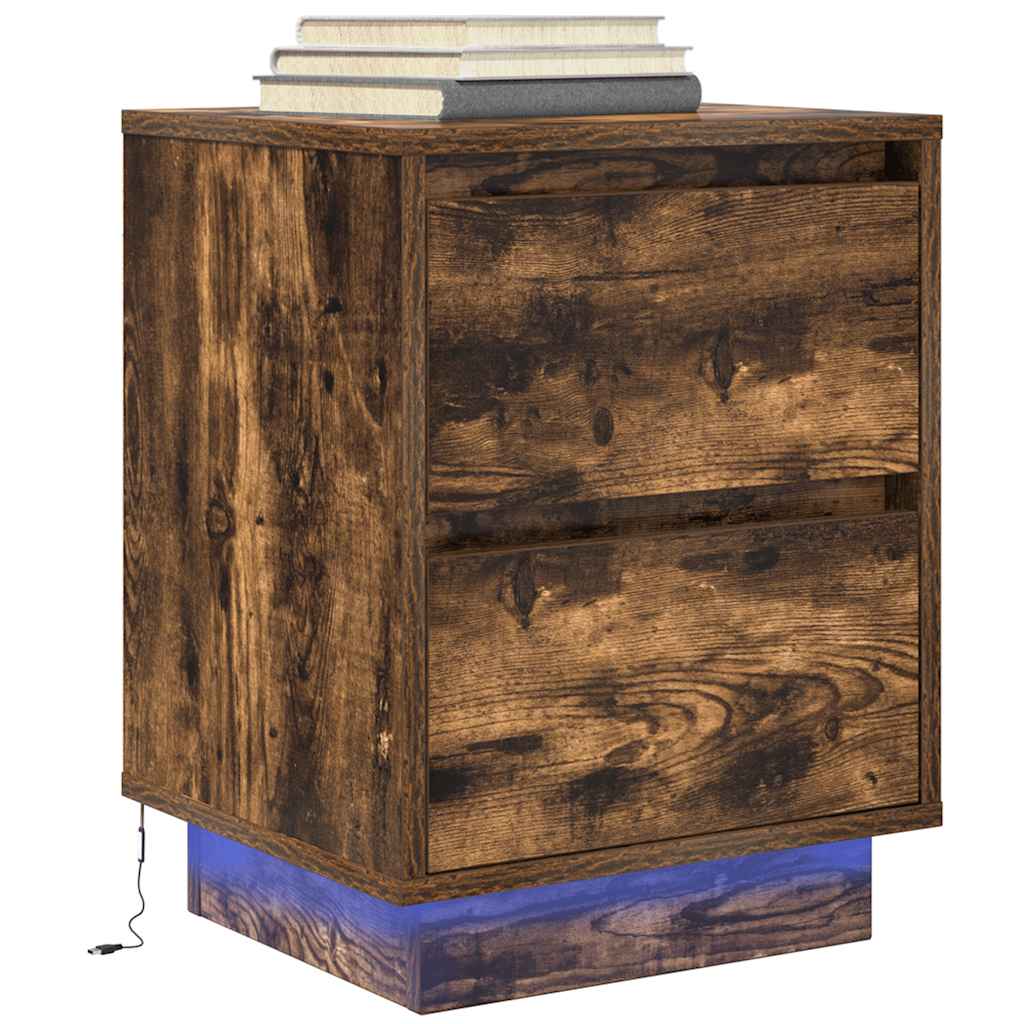 Bedside Cabinet with LED Lights 38x34x50 cm Smoked oak 50 cm