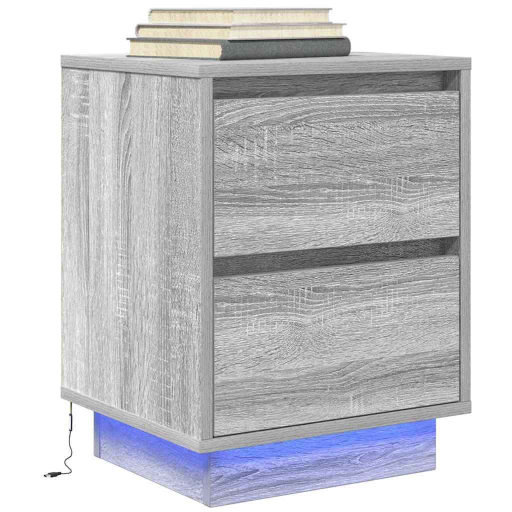 Bedside Cabinet with LED Lights 38x34x50 cm Grey sonoma 50 cm