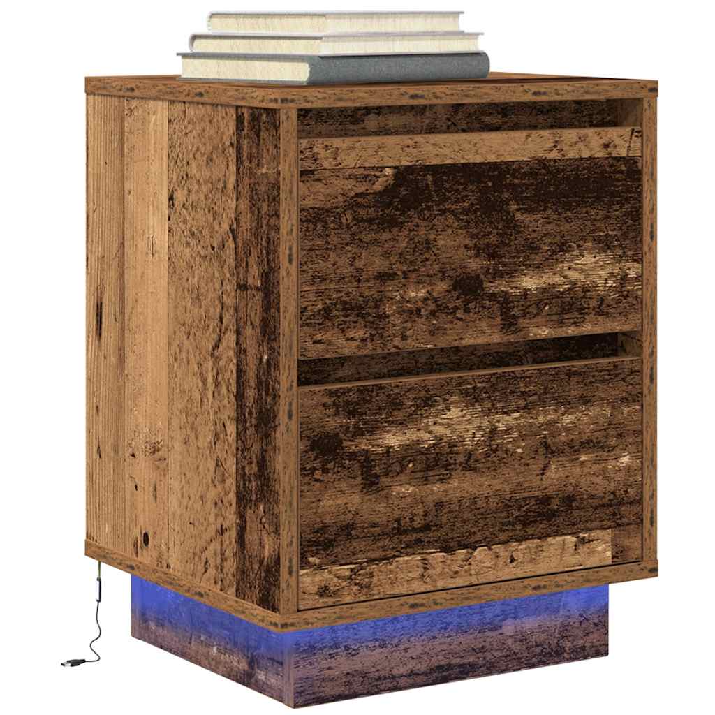 Bedside Cabinet with LED Lights 38x34x50 cm Old wood 50 cm