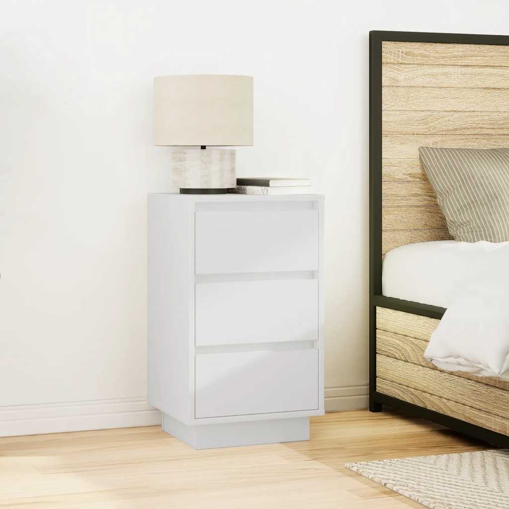 Bedside Cabinet with LED Lights 38x34x50 cm White 65 cm