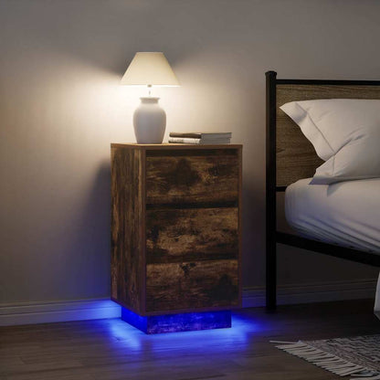 Bedside Cabinet with LED Lights 38x34x50 cm Smoked oak 65 cm