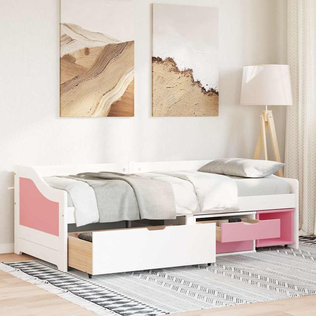 vidaXL Day Bed with 3 Drawers without Mattress IRUN White&Pink 90x200 cm 3