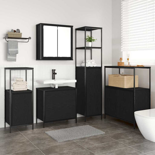 2 Piece Bathroom Furniture Set Engineered Wood Black oak Basin cabinet +wall cabinet +3x bathroom cabinet