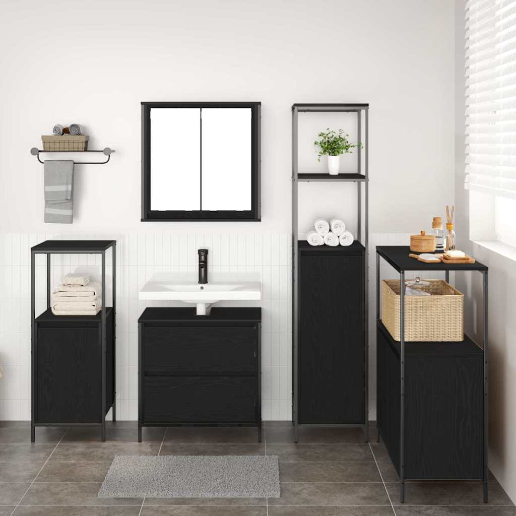 vidaXL Bathroom Furniture Set 5 pcs Black Engineered wood 4