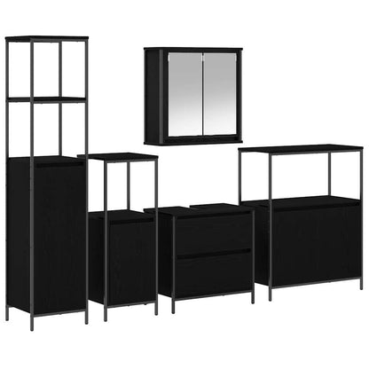 vidaXL Bathroom Furniture Set 5 pcs Black Engineered wood 2