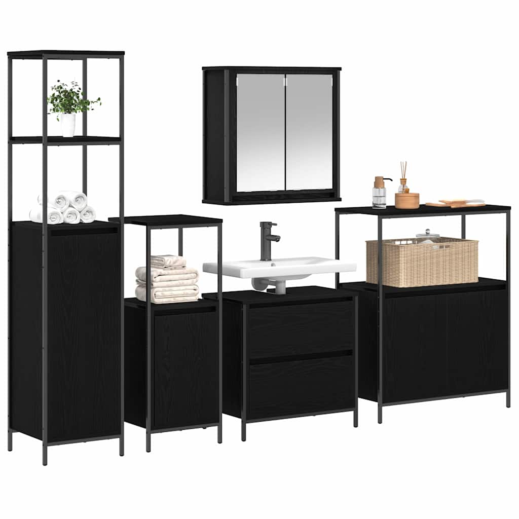 vidaXL Bathroom Furniture Set 5 pcs Black Engineered wood 3