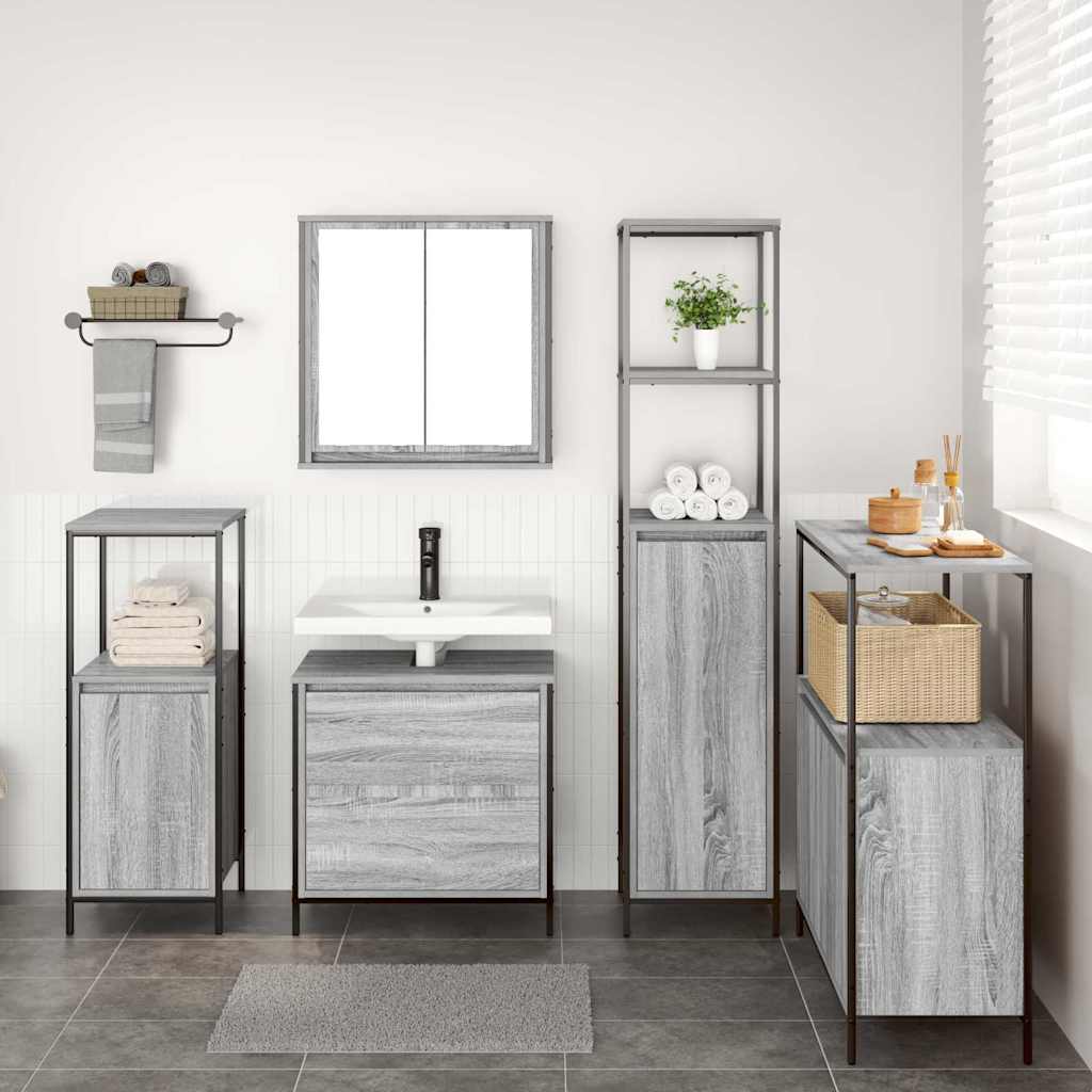 vidaXL Bathroom Furniture Set 5 pcs Grey Engineered wood 4