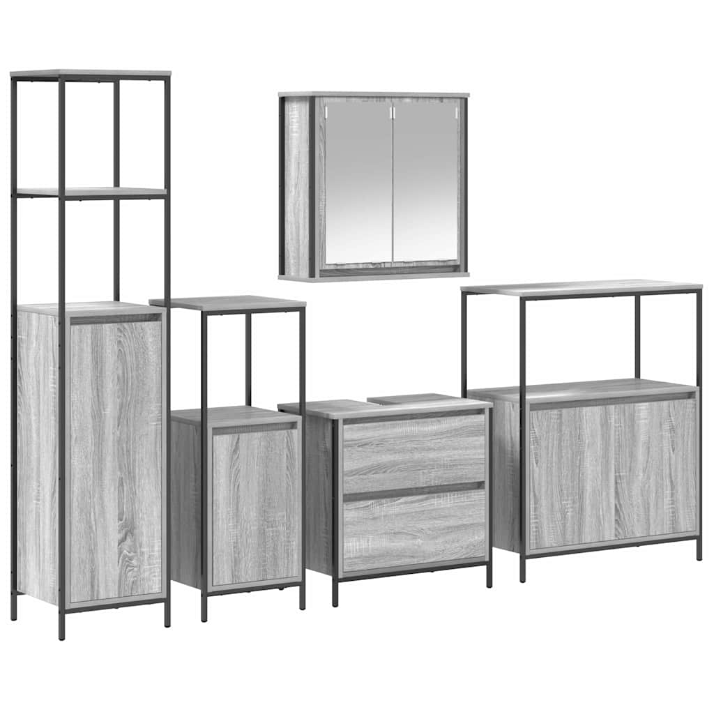 vidaXL Bathroom Furniture Set 5 pcs Grey Engineered wood 2
