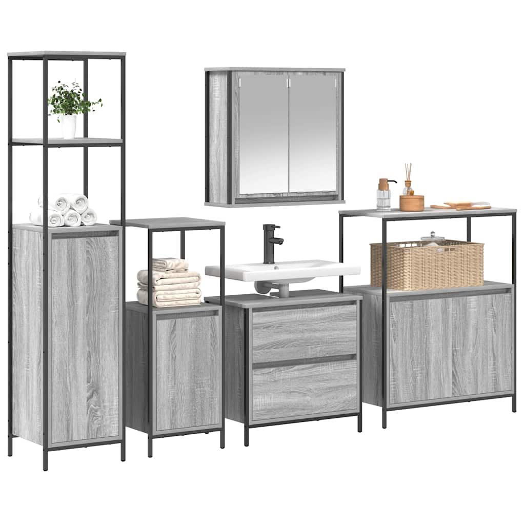 vidaXL Bathroom Furniture Set 5 pcs Grey Engineered wood 3