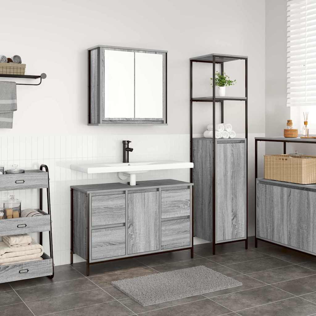 Bathroom Furniture Set 2 pcs and Black Grey sonoma Basin cabinet +bathroom cabinet