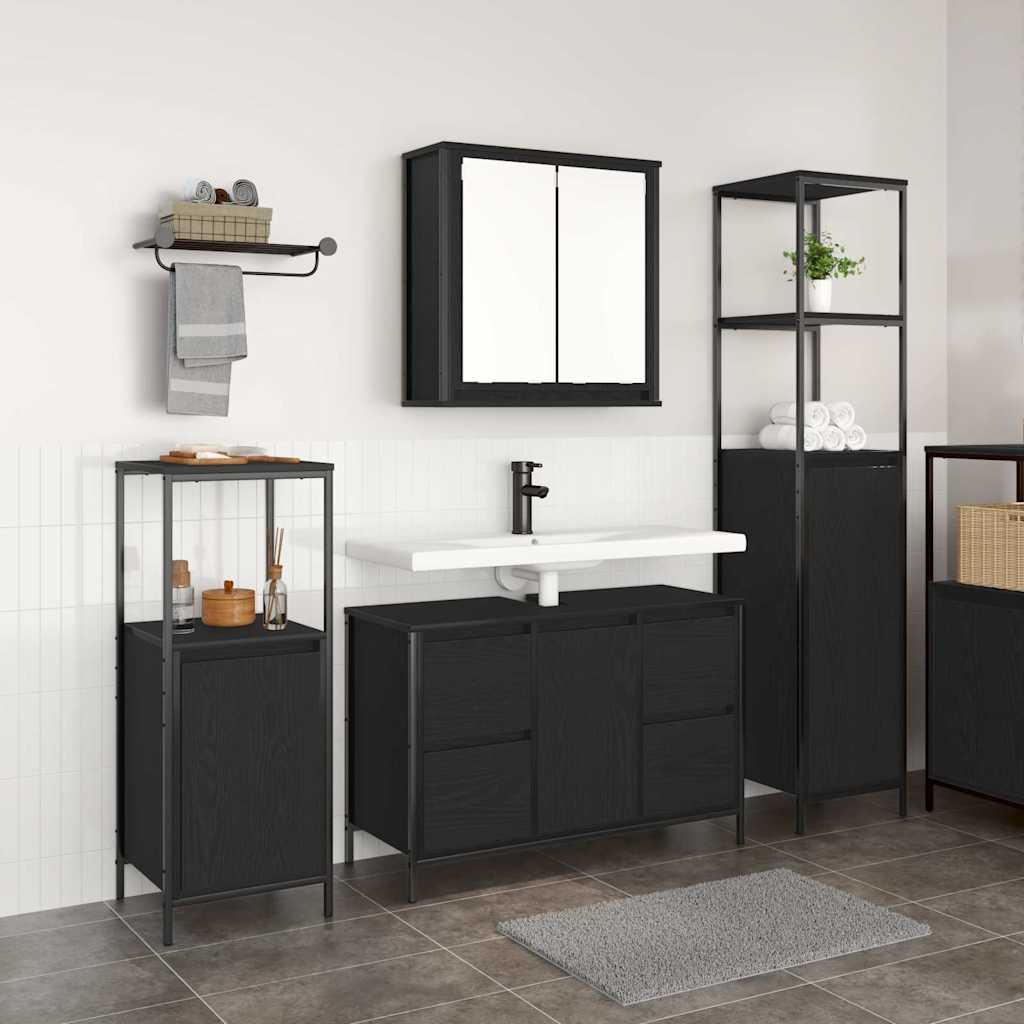 Bathroom Furniture Set 2 pcs and Black Black oak Basin cabinet +2x bathroom cabinet