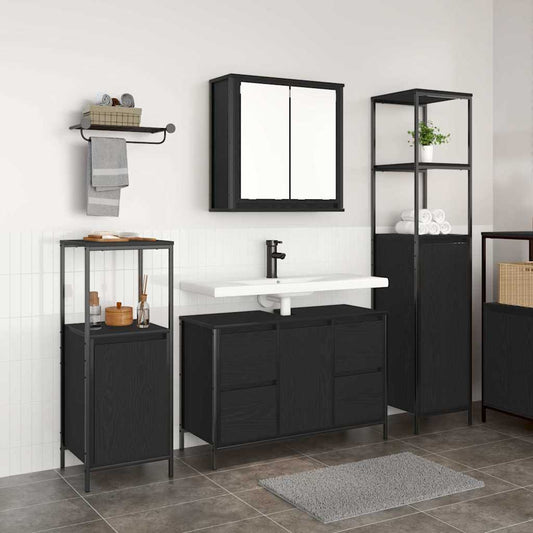 Bathroom Furniture Set 2 pcs and Black Black oak Basin cabinet +2x bathroom cabinet