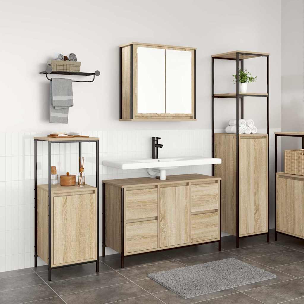 vidaXL Bathroom Furniture Set 3 pcs Sonoma Oak and Black 4