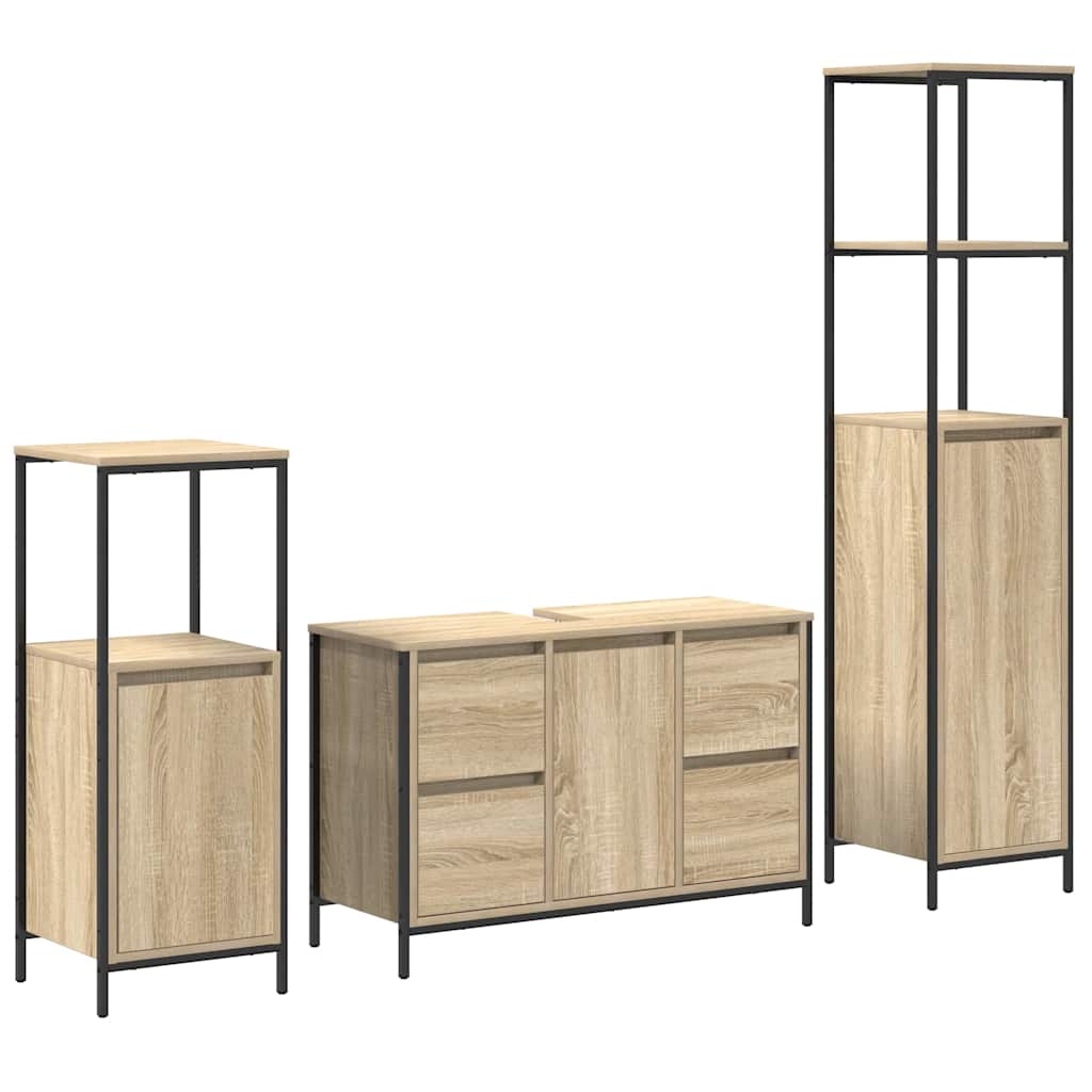 vidaXL Bathroom Furniture Set 3 pcs Sonoma Oak and Black 2