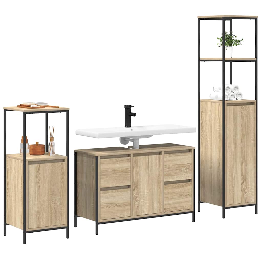 vidaXL Bathroom Furniture Set 3 pcs Sonoma Oak and Black 3