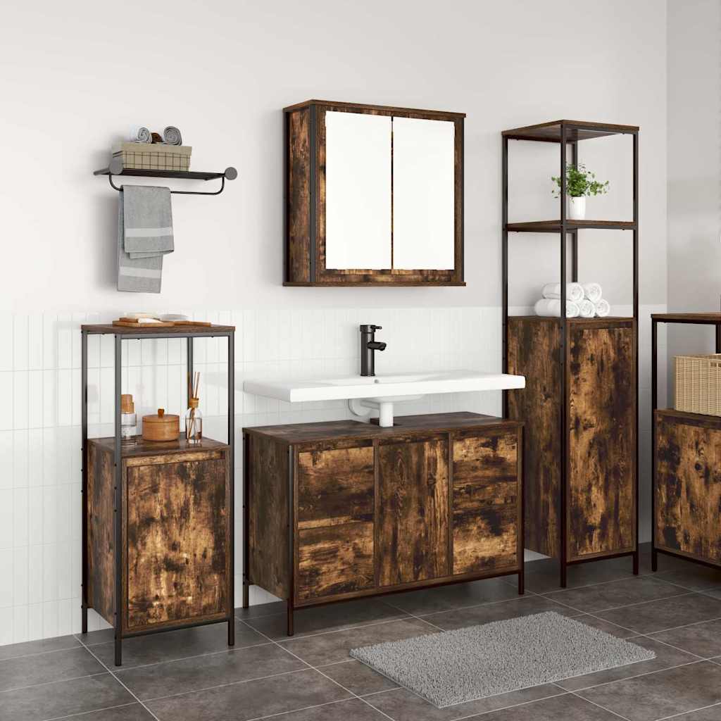 Bathroom Furniture Set 2 pcs and Black Smoked oak Basin cabinet +2x bathroom cabinet