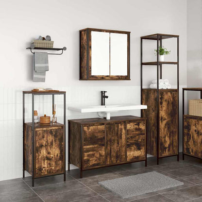 Bathroom Furniture Set 2 pcs and Black Smoked oak Basin cabinet +2x bathroom cabinet
