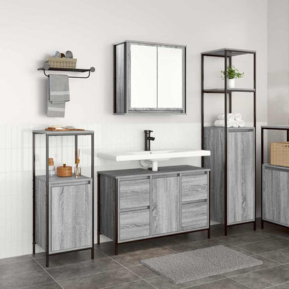 Bathroom Furniture Set 2 pcs and Black Grey sonoma Basin cabinet +2x bathroom cabinet