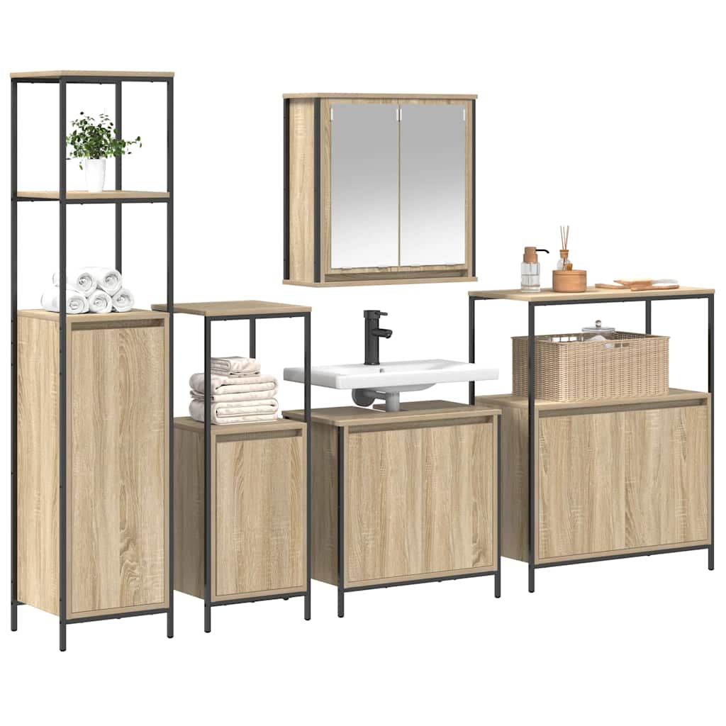 vidaXL Bathroom Furniture Set 5 pcs Sonoma Oak and Black 3