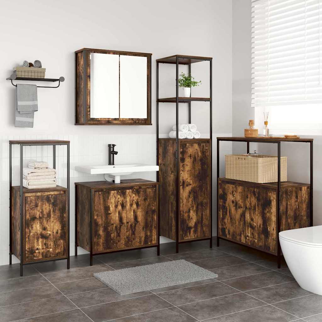 vidaXL Bathroom Furniture Set 5 pcs Smoked Oak and Black 1