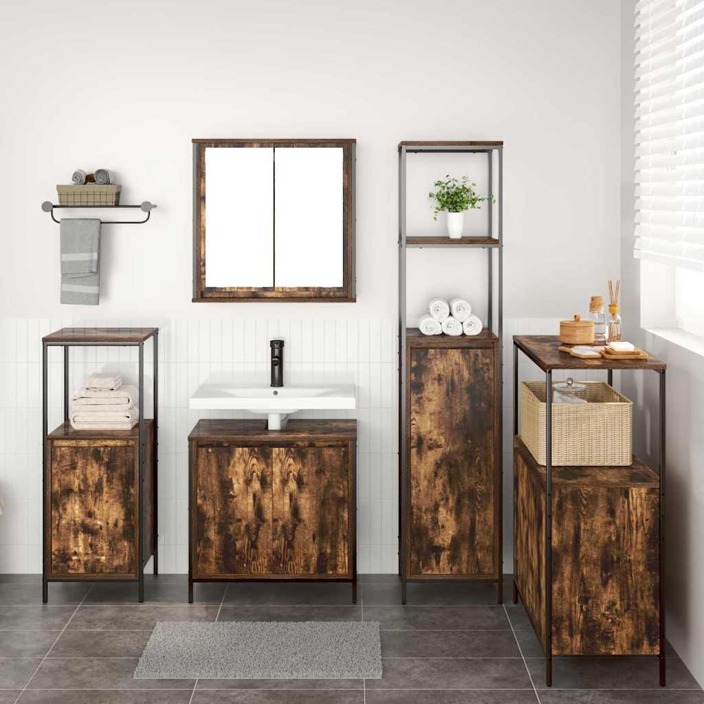 vidaXL Bathroom Furniture Set 5 pcs Smoked Oak and Black 4