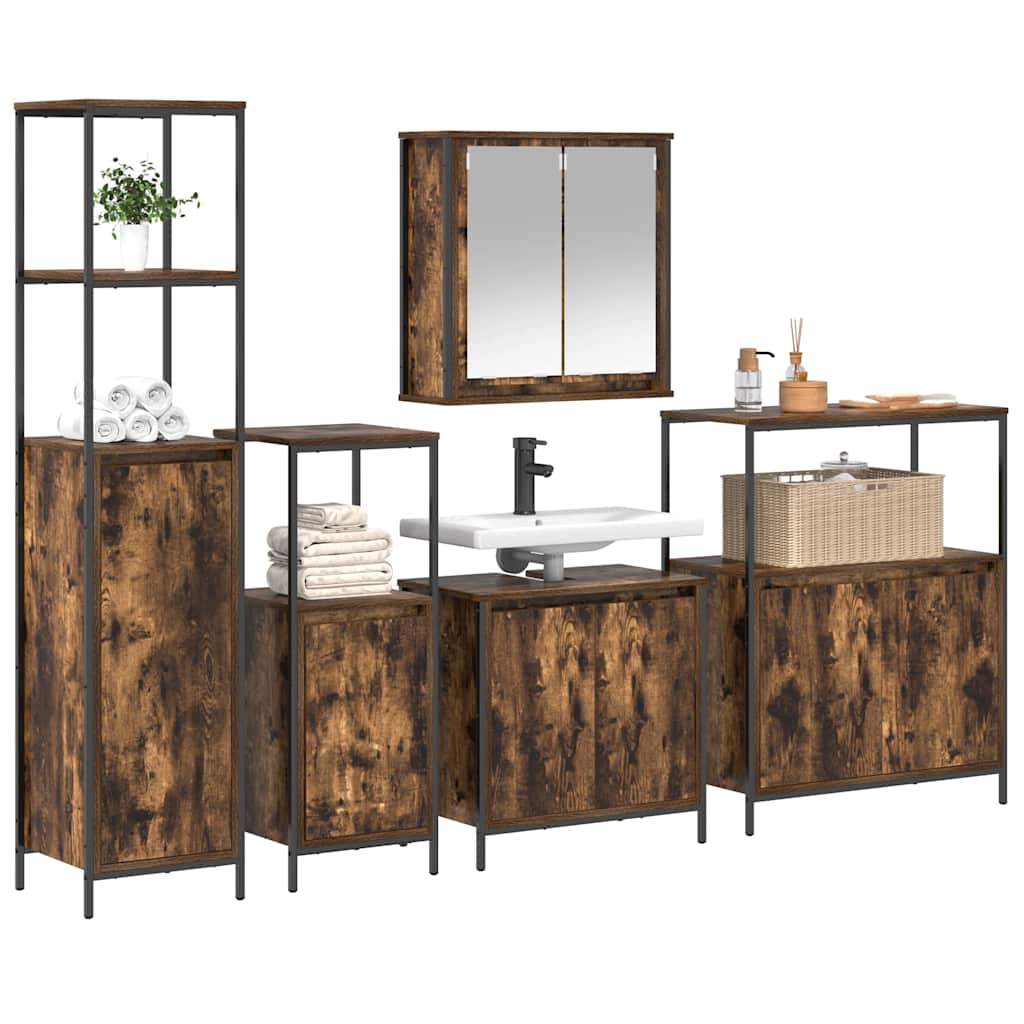 vidaXL Bathroom Furniture Set 5 pcs Smoked Oak and Black 3